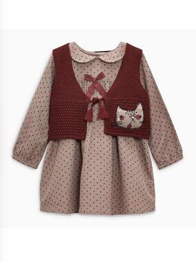 Next Girl Maroon Vest Dress Set 18-24m
